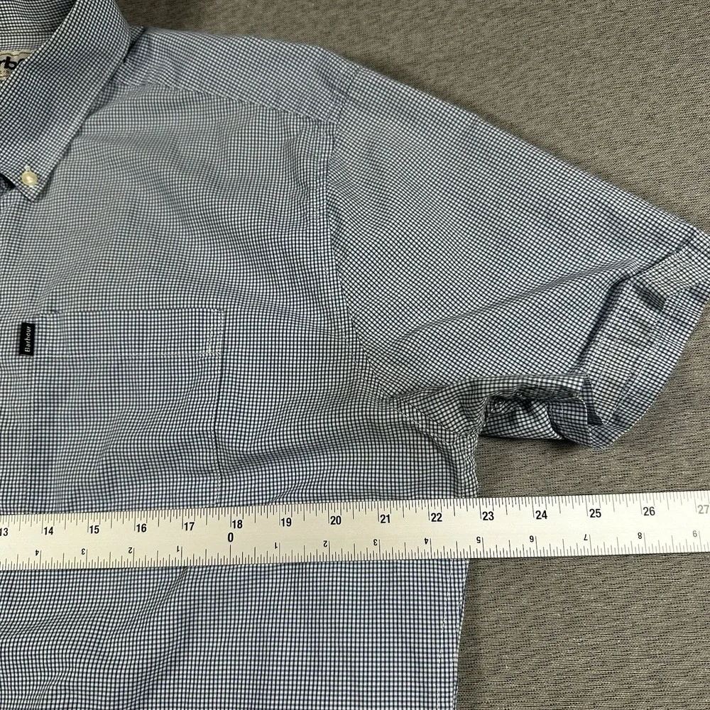 Barbour Shirt Mens L Blue Plaid Tailored Fit Short Sleeve Casual Button Down - Picture 5 of 9